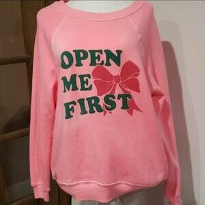 Wildfox Open Me First Pink Christmas Graphic Sweatshirt Small